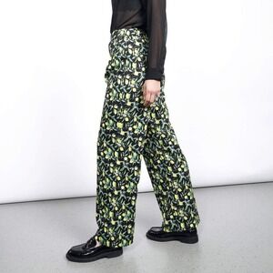 Wildfang Empower Wide Leg Trouser Lemon Floral Print Black Pants WP4800/X NWT 4